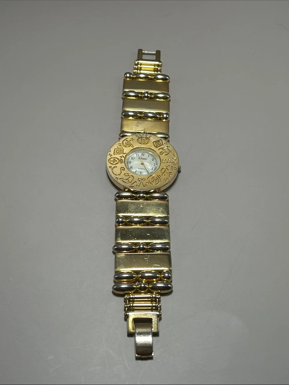 Costume Jewelry Gold-Tone Bracelet Watch with Decorative Dial